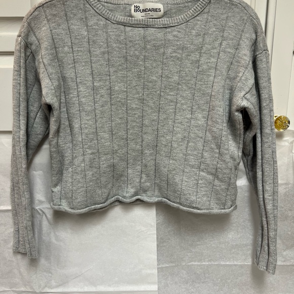 No Boundaries Sweaters - No Boundaries Light Gray Ribbed Crew Neck Sweater